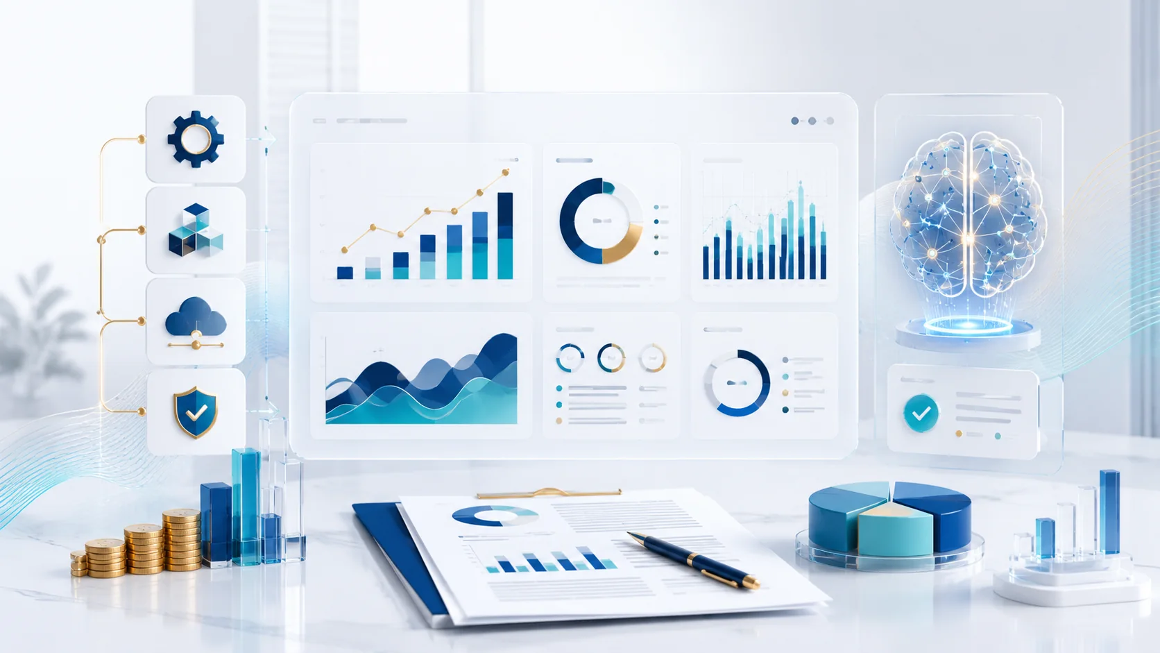 AI automation brain with finance dashboards and workflow controls