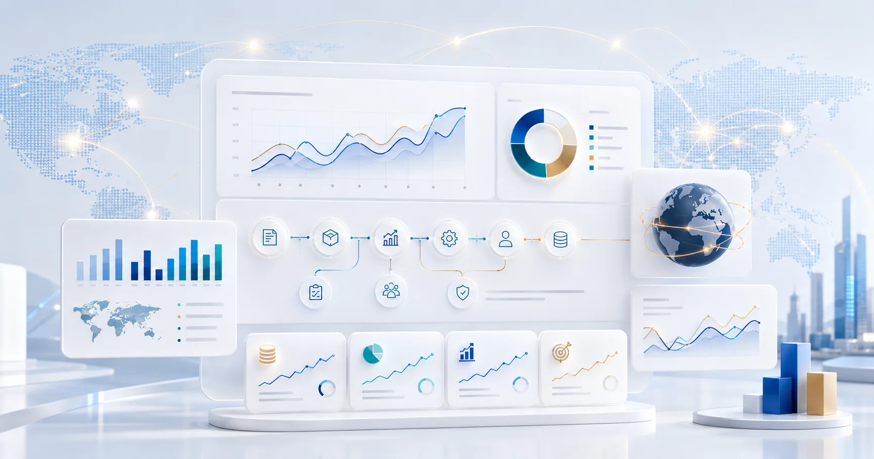 Financial planning dashboard with revenue, cash flow and scenario panels